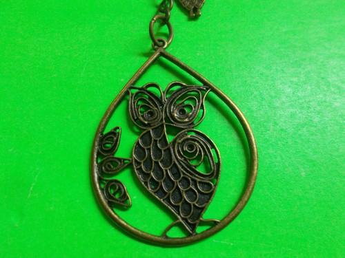 LOVELY BRONZE OWL CHARM ON A PERCH ON A RIPPLE KEY RING WITH CHAIN # 665 K - Picture 7 of 9