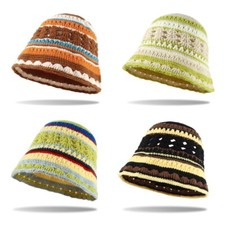 Donna Uncinetto Secchio Cappello da Sole Pesca Floppy Viaggi a Righe Carino Cavo