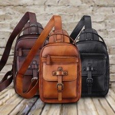Genuine Leather Silng Bag for Men and Women Vintage Leather Sling Backpack