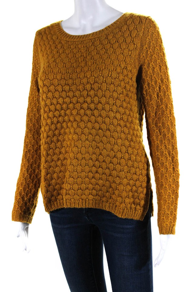 Field Flower Anthropologie Womens 3/4 Sleeve Crew Neck Sweater Brown