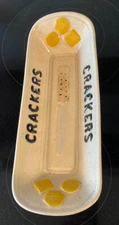 Vintage Ceramic Crackers Deep Serving Dish Holder Bowl Cracker Knife 12 x 4.5