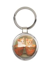 Cat : Gift Round Keychain Cute Animal Kitten Funny Friend Pots Feline Pets Lover