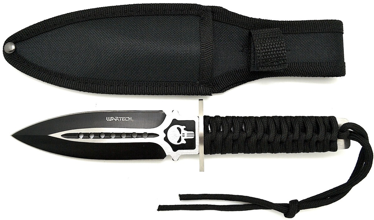 Black WarTech Fixed Blade Punisher Double Edge Hunting Knife Full