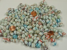 2 Pounds India Handmade Fancy White with Swirls Glass Beads Bulk Lot GRJ-54   