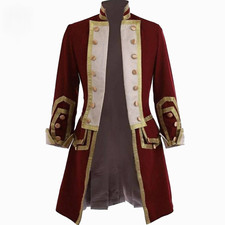 New Men  s British Civil War Steampunk Maroon Regency Frock Coat Fast Shipping