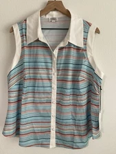 NWT Unique Vintage Womens Sleeveless Collared Button Up Blouse Sz 2X/18 Striped