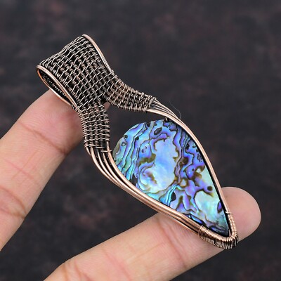 Abalone Shell Gemstone Jewelry Copper Gift For Mom Wire Wrapped Pendant 3.15''