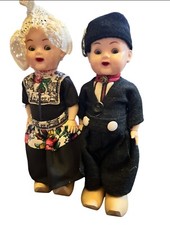 Pair of Dutch Vintage dolls c.1950's-60's In Traditional Costume Wooden Shoes