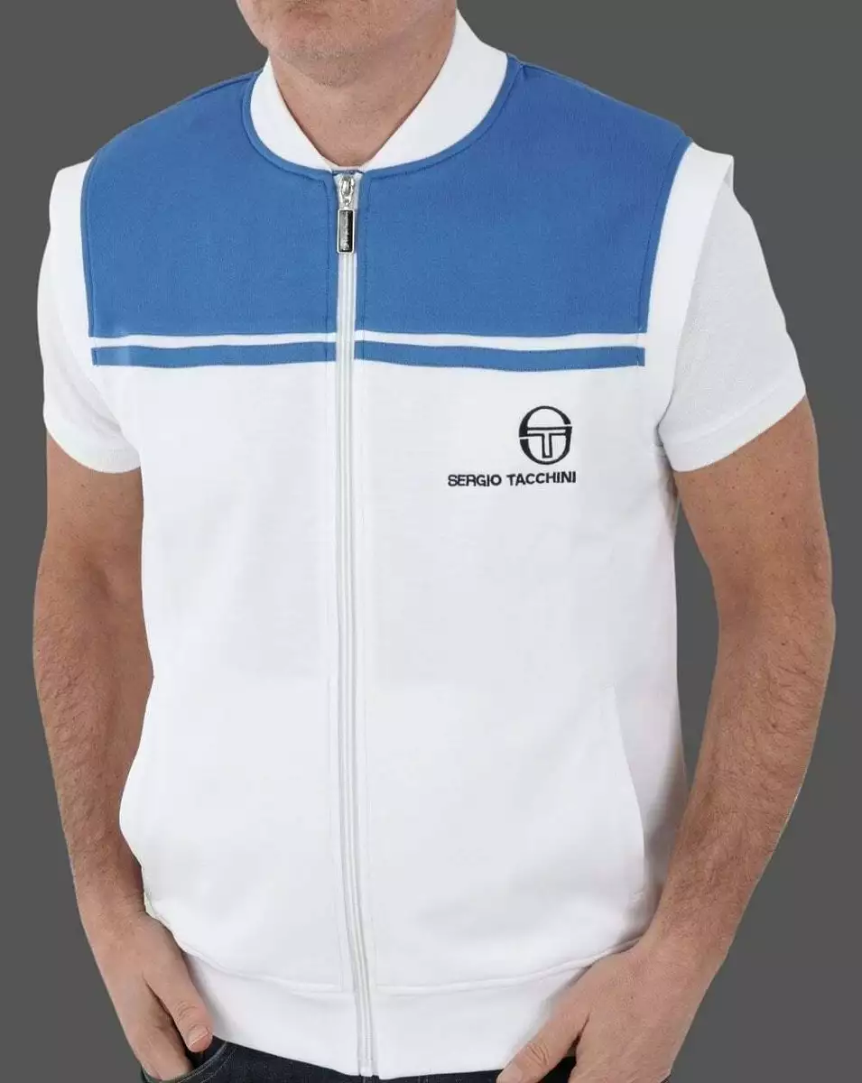 Sergio Tacchini Men's New Young Line Sleeveless Track White/Royal Blue