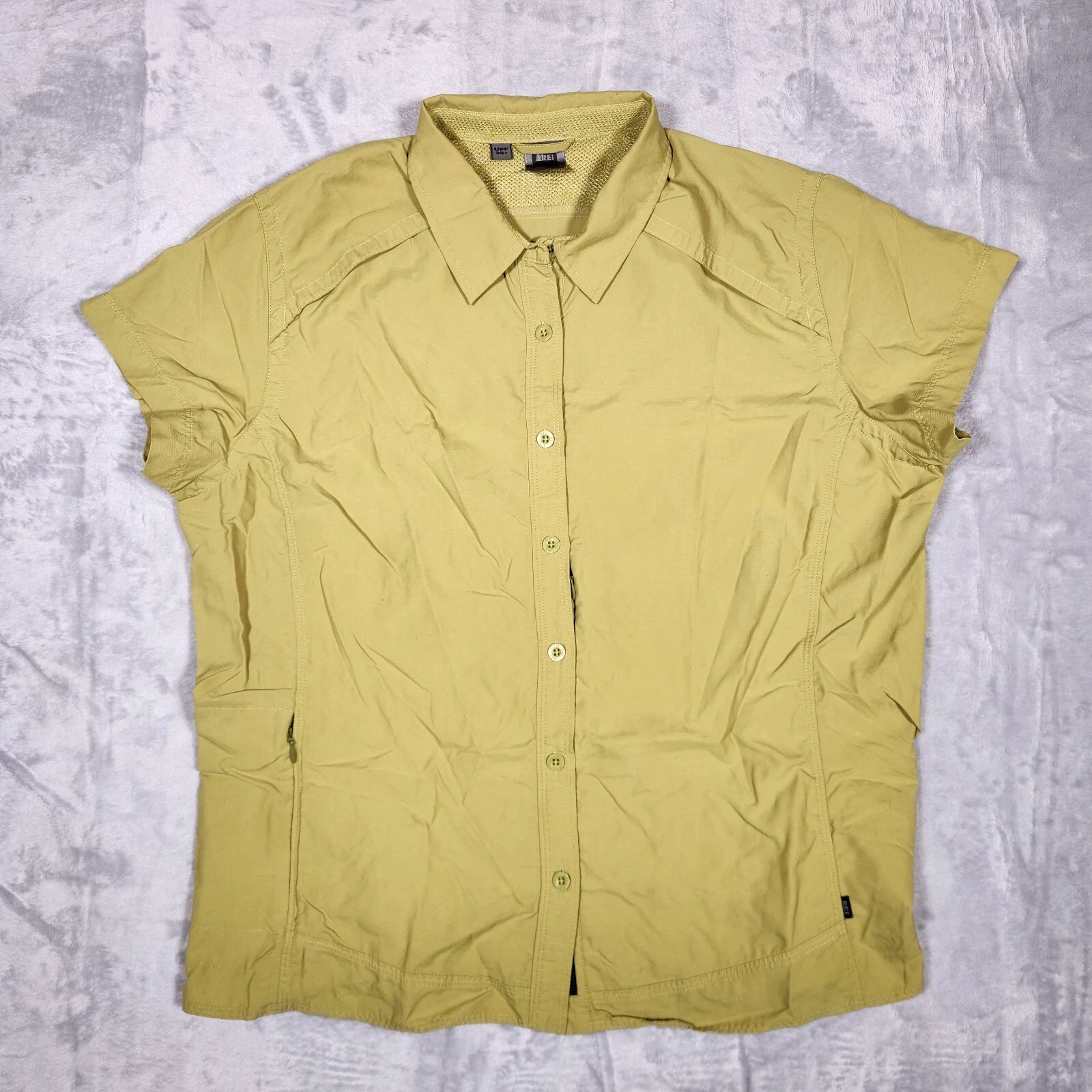 REI Shirt Womens XL Green UPF 30+ Hiking Gorpcore Vented Tactical Nylon