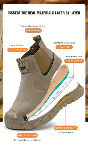 Herren Stahlkappe Arbeit Sicherheitsstiefel Rindsspaltleder Obermaterial Schweißen Funkenfrei - Bild 17 von 18