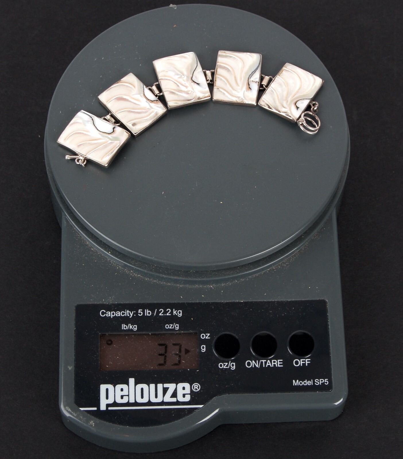 Vintage Abalone Shell Silver Link Toggle Bracelet… - image 12