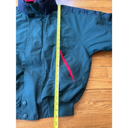 Vintage Nautica Challenge J-Class Green Windbreaker Jacket Sz L Hooded Sailing - Picture 11 of 12