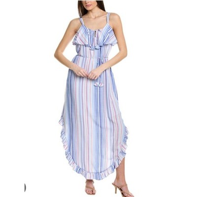 Tommy Bahama Seaside Escape Maxi Dress Size XS Blue Multi Stripe Coastal Beach