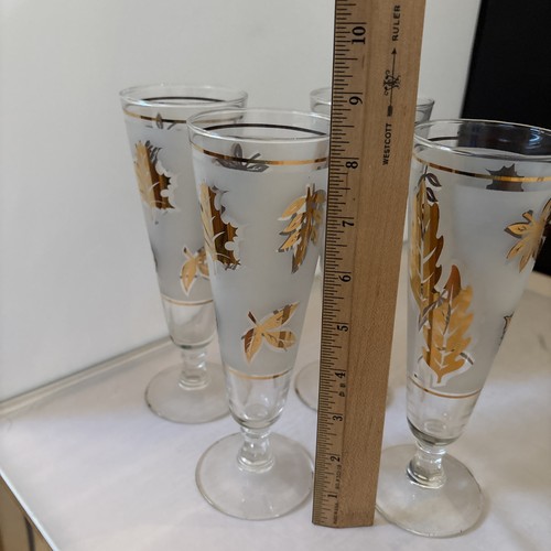 Libbey Frosted Gold Leaf Glasses Mid Century Barware Pilsner Set of 4 vintage - Picture 2 of 6
