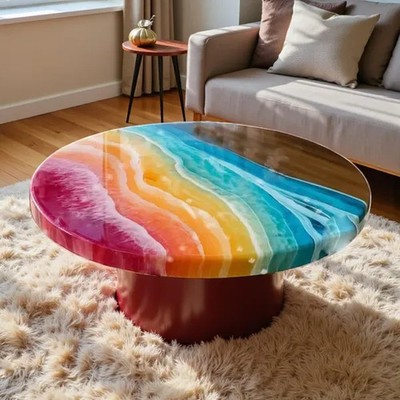 12'' Mix Epoxy Resin Coffee Table Handmade Wood River Table Top Home Decor