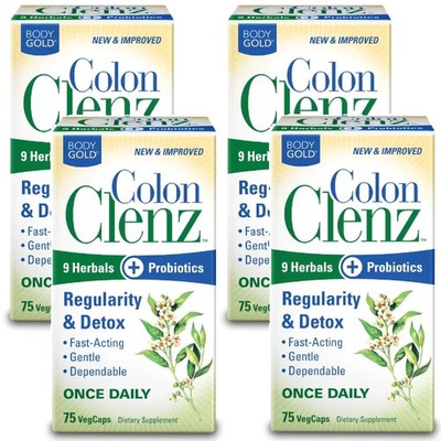 Body Gold Colon Clenz 75 Vcaps Each (Pack of 4)