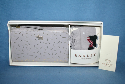 RADLEY LONDON Sparkle and Skate Gift Set Gray Leather Bifold Wallet & Socks