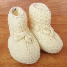 Vintage Hand Crochet Baby Booties Yellow Wool Made in Spain Woolen Handmade