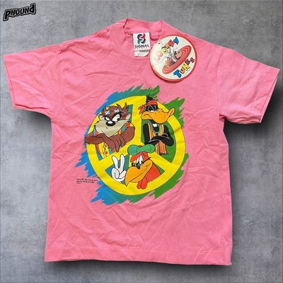 Vintage 90s Taz Daffy Foghorn T-Shirt Looney Tunes Toddler Lg 7 Pink Peace