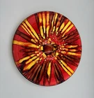 Vintage Italian Art Glass Bowl Red Yellow Drip Murano Style Large 14” Centerpiec