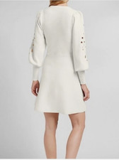 Fit & Flare Bell Sleeve Sweater Dress NWT $118 Cut Out Eyelet Express S Cream