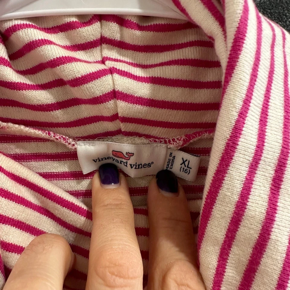 Vestido suéter listrado gola capuz Vineyard Vines 100% algodão tamanho meninas XL 16 - Imagem 4 de 4