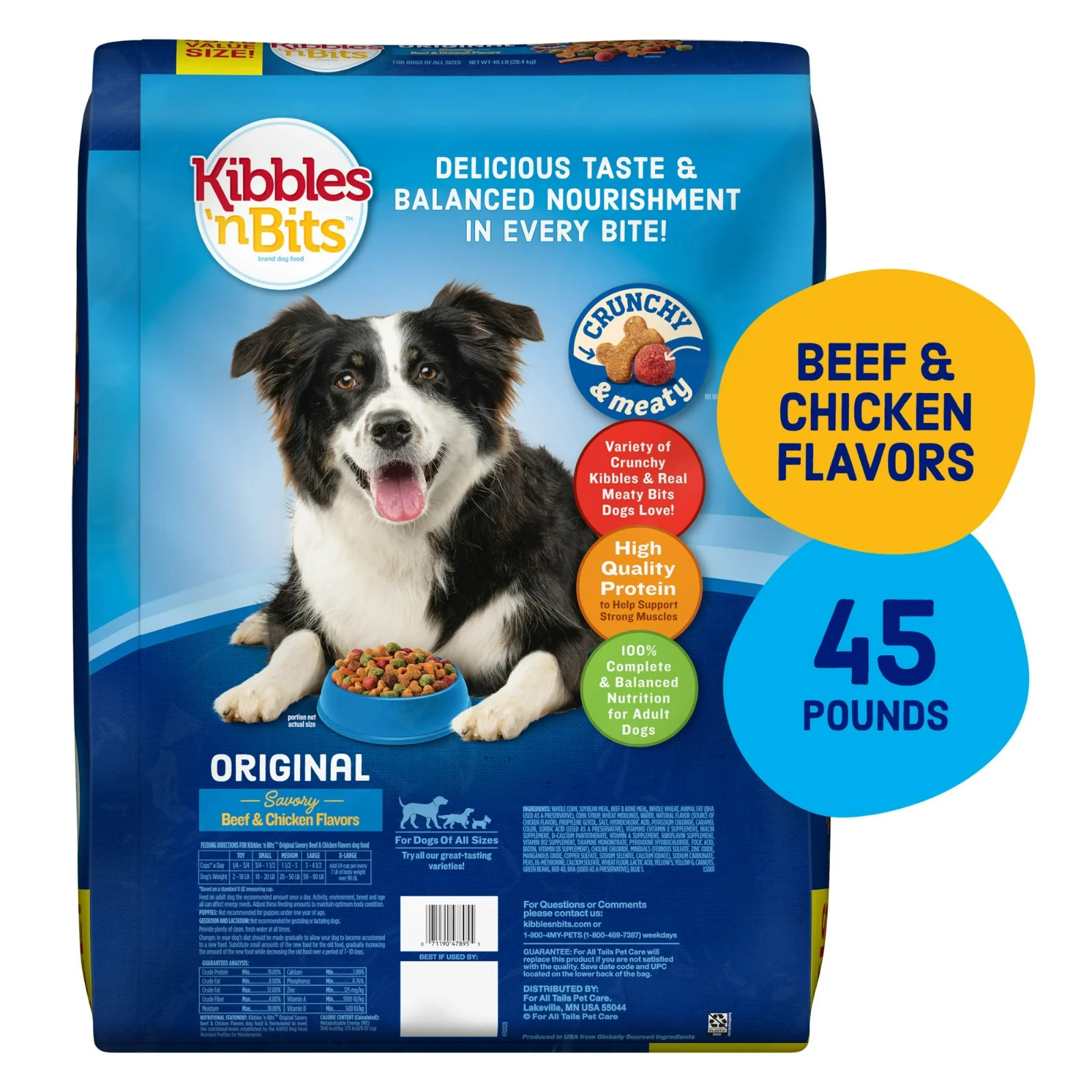 (2 pack) Kibbles 'n Bits Dry Dog Food, Original Beef & Chicken Flavors,45 lb/bag