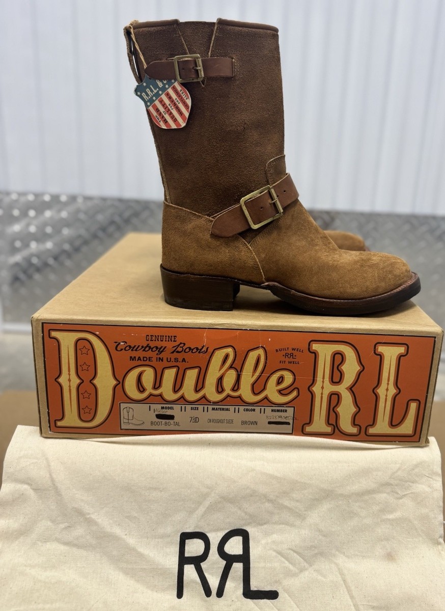 Double RL Miller Cowboy Boots Mens 7.5D Brown Suede Roughout Ralph