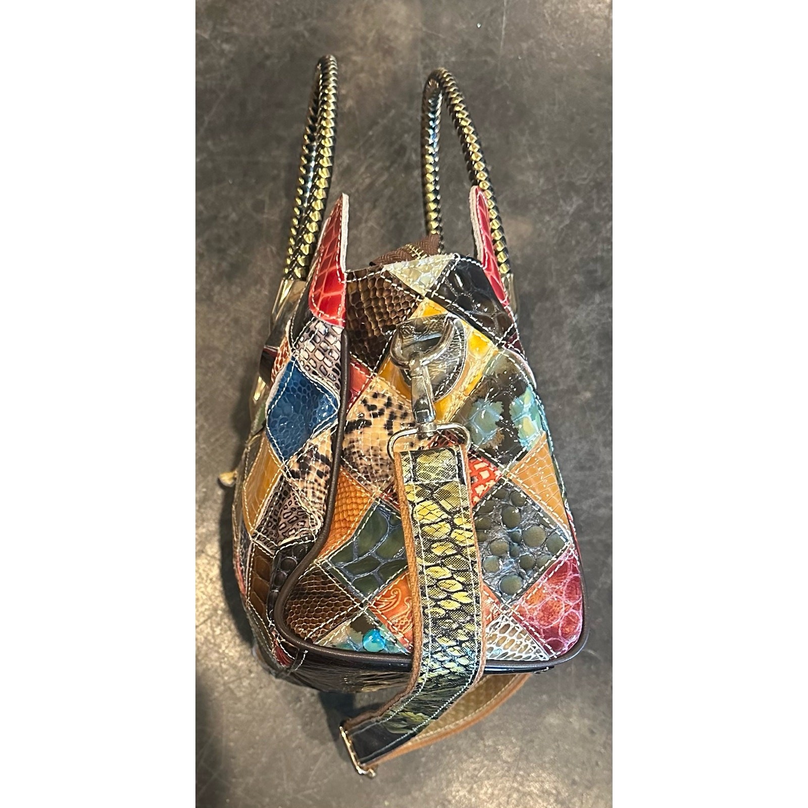 Vintage Leather Snake Blocks Patchwork Handbag Sa… - image 8