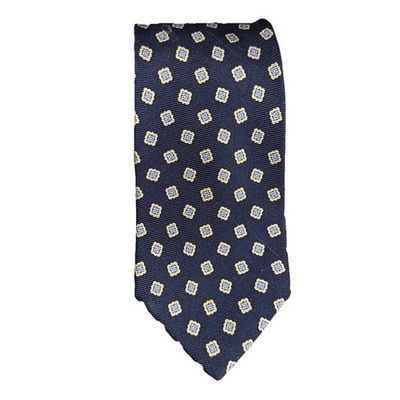Brooks Brothers Makers Silk Tie Blue W/ Geometric Designs Hand Made USA 60 x 4 