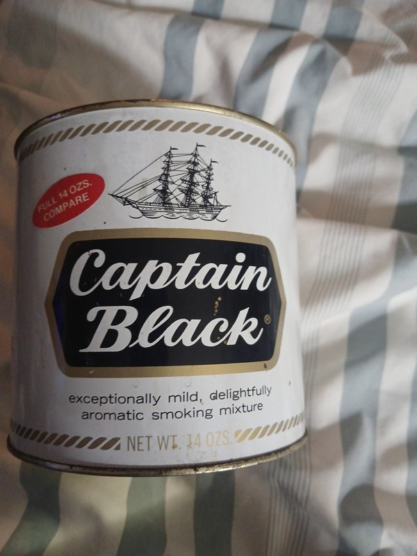 VINTAGE ADVERTISING EMPTY CAPTAIN BLACK CANISTER  TOBACCO TIN  M-555