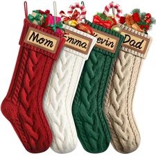 Personalized Christmas Stockings 4Pcs Large Knitted Holiday Stockings for Kid...