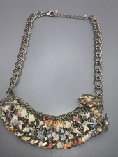 Floral Woven Chain Statement Necklace 24"