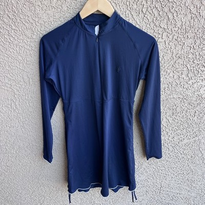 Coolibar Beach Cover-Up Dress UPF 50+ Ruched Sides Navy Blue Long Sleeve  1/4 Zip | eBay