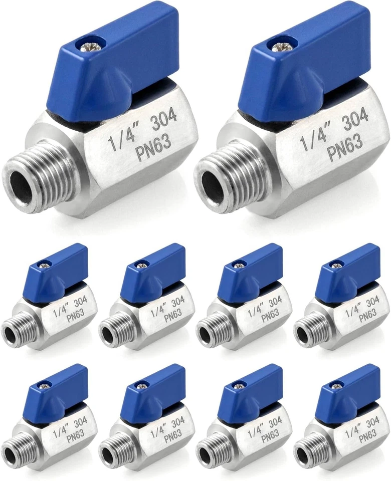 10 Pack Mini Stainless Steel Ball Valves 1/4" NPT Thread for Secure Connections - Image 3 of 4