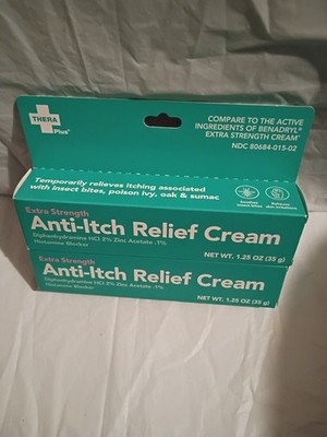 Thera Plus Anti-Itch Relief Cream Diphenhydramine Zinc Insect Itch 1.25 2-Pack