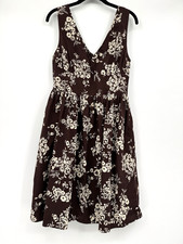 Blue Plate Floral Fit & Flare Midi Dress Womens Large Brown Cream Floral Boho