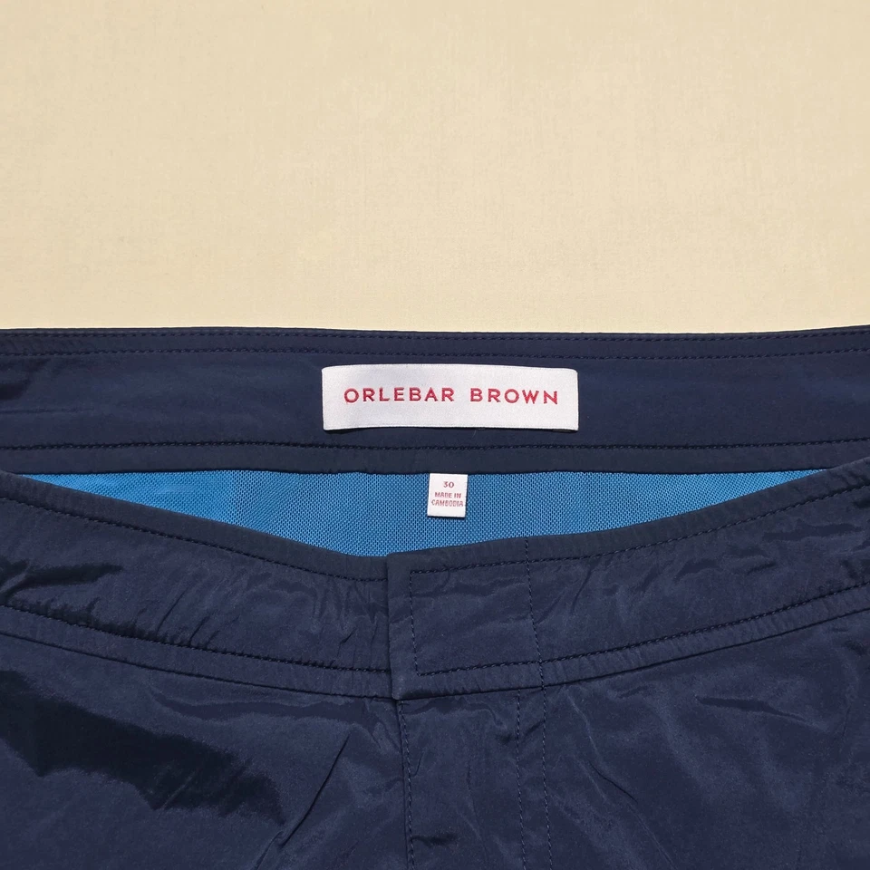 Pantalones Cortos de Natación Orlebar Marrón Para Hombre Talla 30 Azul Marino Malla Forrados Playa Bulldog OB Clásicos Foto 2 de 4