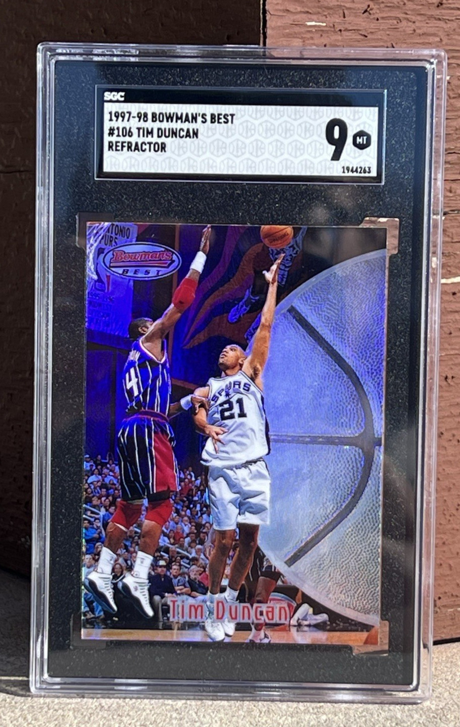 1997-98 Bowman's Best #106 Tim Duncan Refractor Rookie Card SGC 9 - Spurs
