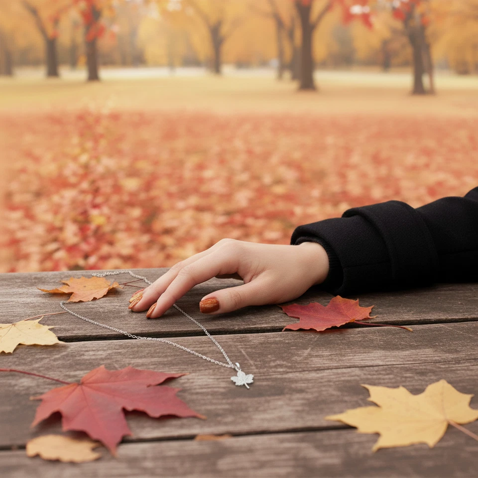 Collana Foglia Argento catena in Acciaio inox con Ciondolo Moda Autunno da Donna - Immagine 3 di 4