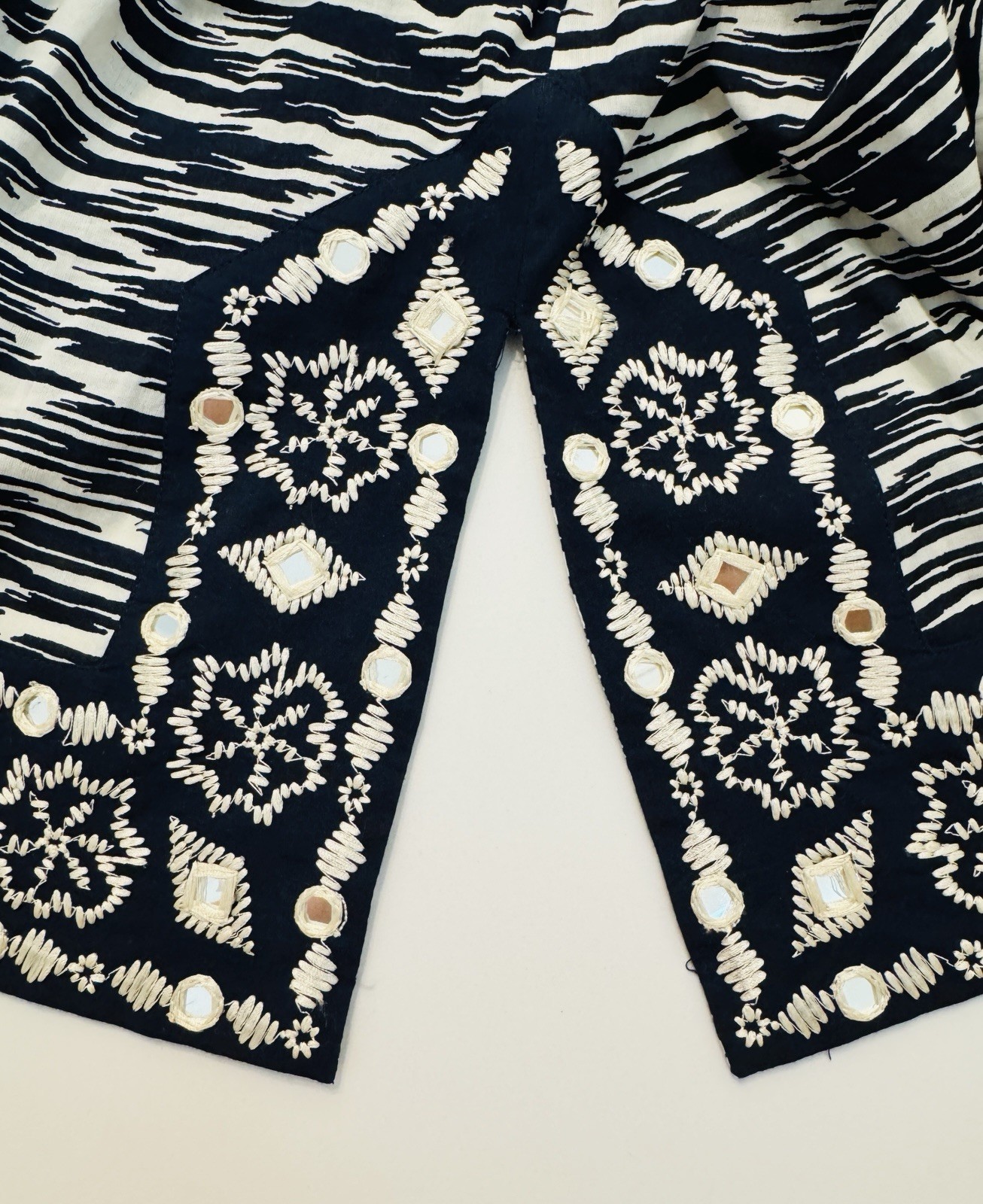 TORY BURCH Navy Space dye Long Sleeve Tunic Top Sz 2 Mirror Embellished Side Zip thumbnail 7