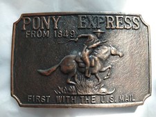 Pony Express Vintage 1980's Square Belt Buckle Brass Plated RARE Good Condition