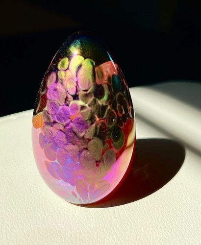 1987 Iridescent Art Glass EGG Decor Paperweight MT ST HELENS ASH Roger Vines MSH - Picture 3 of 10