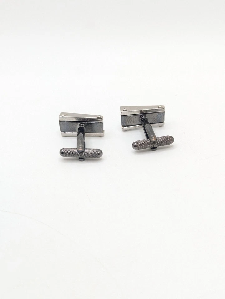 Vintage Hematite Stone Silver Tone Cufflinks Cuff Link Links Modernist Geometric - Image 4 of 4
