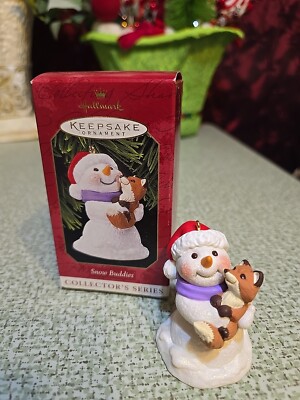 Hallmark 1999 Snow Buddies Snowman & Fox Keepsake Xmas Ornament