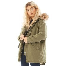 Superdry Women's Lucy Rookie Hooded Parka Jacket Khaki Size 6 Bnwt Rrp £109.99