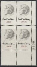 Scott# 1731 - 1978 Commemoratives - 13 cents Carl Sandburg Plate Block (A)