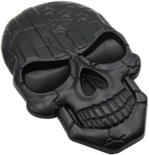 3D Metal US Flag Skull Decal Emblem Motorcycle, Auto, Truck Zinc Alloy (Black)