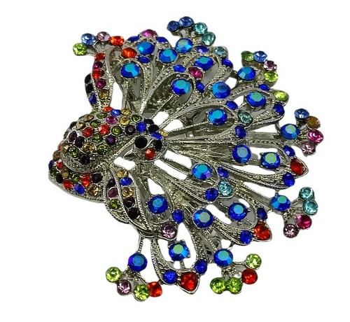 Broche Pavo Real Vintage Cristal Estrás Joyería Tono Plata - Imagen 3 de 12